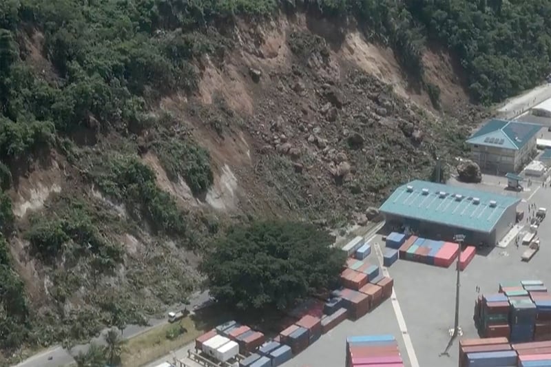 A landslide near an international shipping terminal in Port Vila. Photograph: Dan McGarry/AP