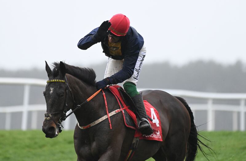 Fastorslow ridden by jockey JJ Slevin wins the John Durkan Memorial Chase at Punchestown. Photograph: PA Wire 