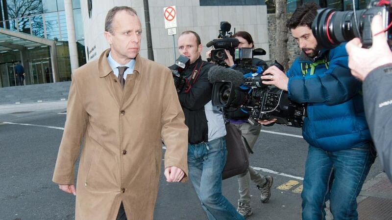 Former head of capital markets at Anglo Irish Bank John Bowe leaving Dublin District Court today. Photograph Collins Courts.