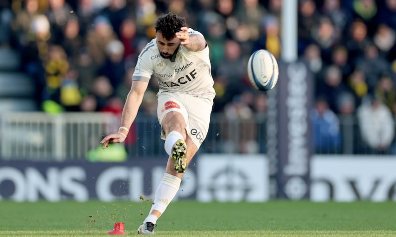 Stade Rochelais' Antoine Hastoy kicks a penalty. Photograph: James Crombie/Inpho