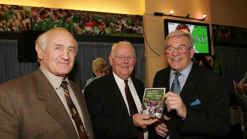 McLoughlin with Tom Kiernan and Syd Millar in 2004. Photo: Billy Stickland/Inpho