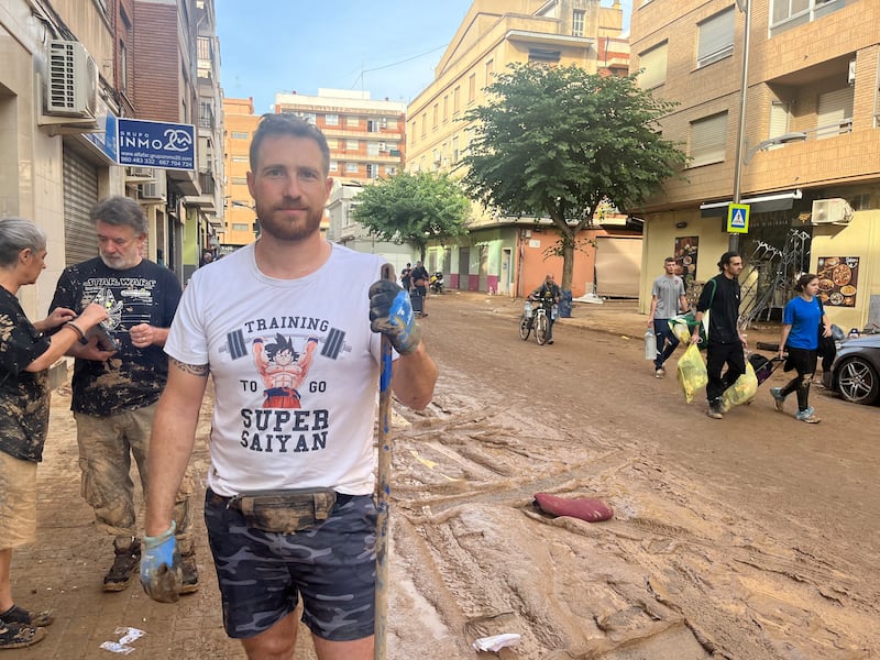 Kevin Asensi, a resident in La Torre, one of the area’s outside Valencia city badly hit by recent floods. Photograph: Jack Power