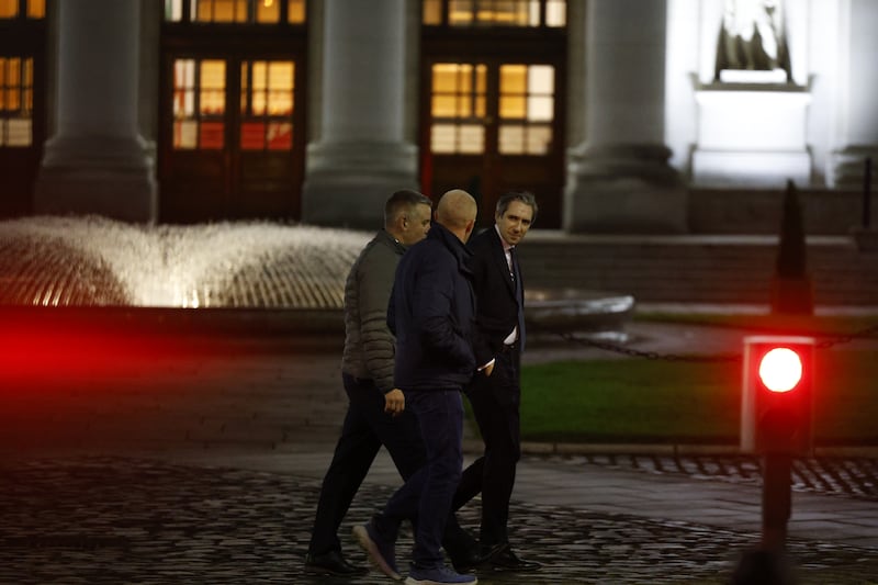 Taoiseach Simon Harris leaves Government Buildings following the talks last night. Photograph: Nick Bradshaw/The Irish Times