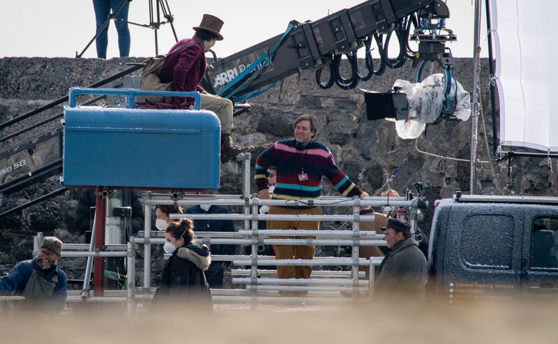 Wonka: Timothée Chalamet with Paul King during filming of the movie. Photograph: Finnbarr Webster/Getty