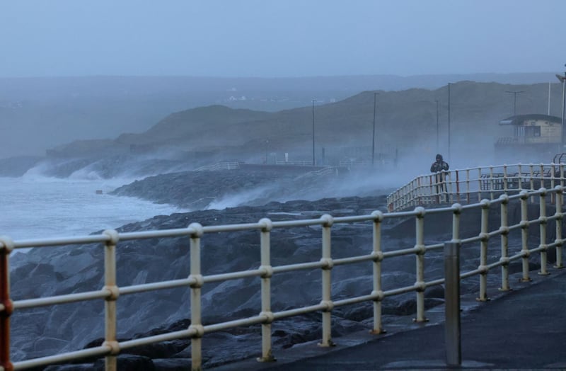 Storm Eowyn batters the Lahinch town coastline, in Co Clare with a low neap tide saving the town from major damage.
Photograph: Alan Betson / The Irish Times

