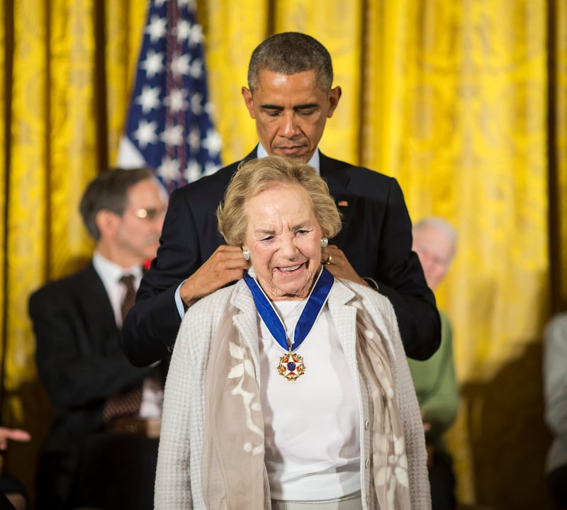 Ethel Kennedy being awarded a presidential medal of freedom by former president Barack Obama in 2014. Photograph: Jabin Botsford/The New York Times
                      