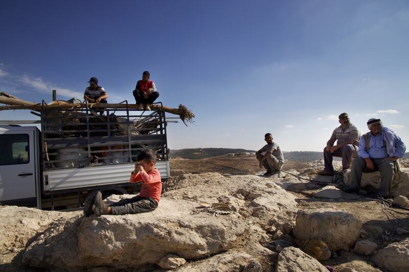 Residents of Khirbet Zanuta who were forced to leave at the end of October. Photograph: Tom Clarke