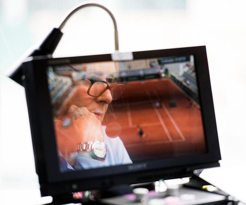 Martina Navratilova is reflected in a monitor while calling a match at the French Open in Paris on June 4th, 2021. Photograph:  Pete Kiehart/New York Times