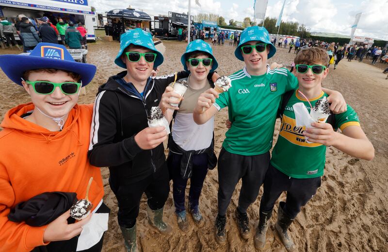 Cathal Martin, Sean Denvir, Zachary Grady, Tommy Crosby Dillon, and James Norris from Terenure College at the National Ploughing Championships on Thursday. Photograph: Alan Betson/The Irish Times