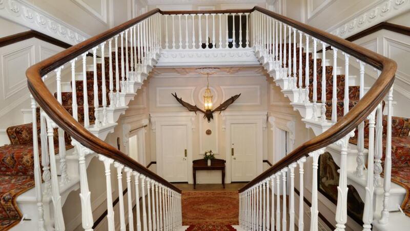 The sweeping staircase at the headmaster’s house at the King’s Hospital, in Palmerstown