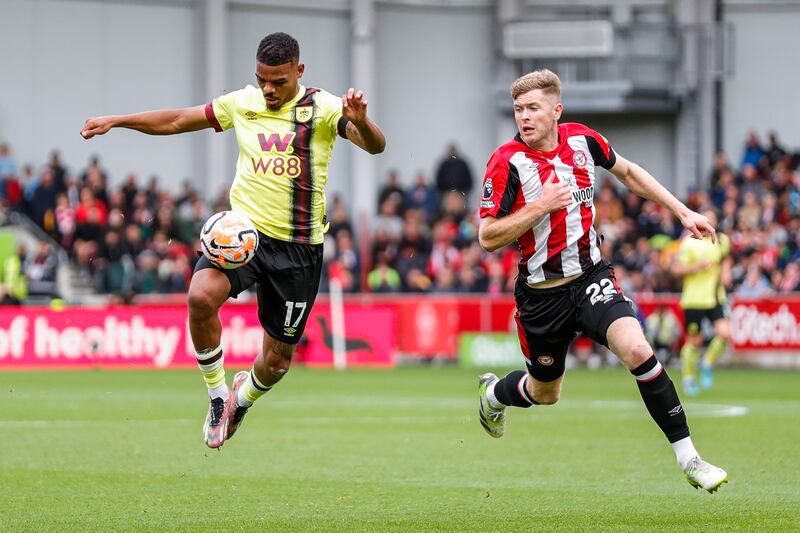 Burnley's Lyle Foster with Brentford's Nathan Collins. Photograph: Ben Whitley/PA Wire