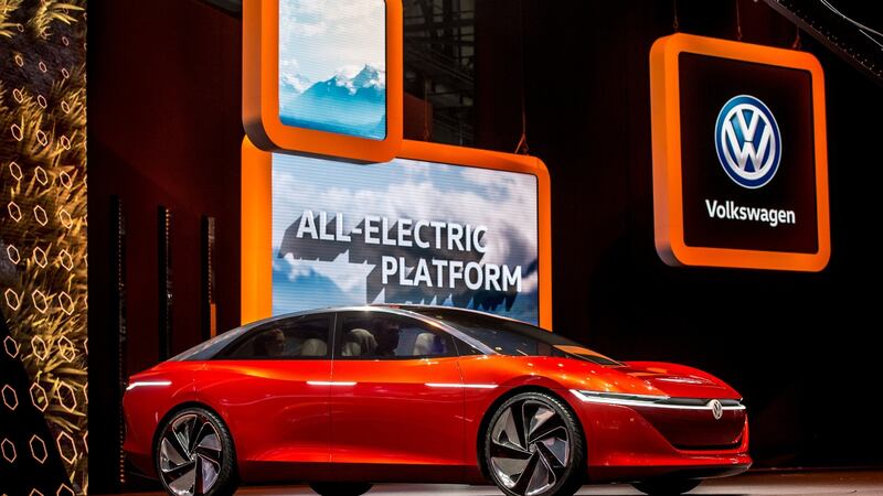 Volkswagen’s new all-electric flagship ID Vizzion  at the 88th Geneva International Motor Show on March 6th, 2018, in Switzerland.  Photograph: Robert Hradil/Getty Images