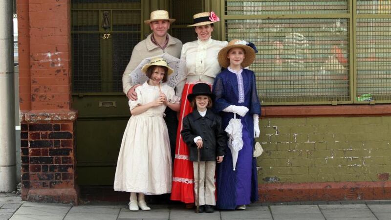 Members of the Fox Family enjoying the Bloomsday festivities in Dun Laoghaire. Pictured are Anthony, Sofia (8), Leanne, Julia (5) and Eleanor (11) Fox. Photograph: Nick Bradshaw/The Irish Times