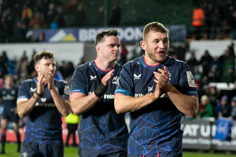 Leinster’s Ross Moloney applauding fans after the game against Leicester. Photograph: Juan Gasparini/Inpho