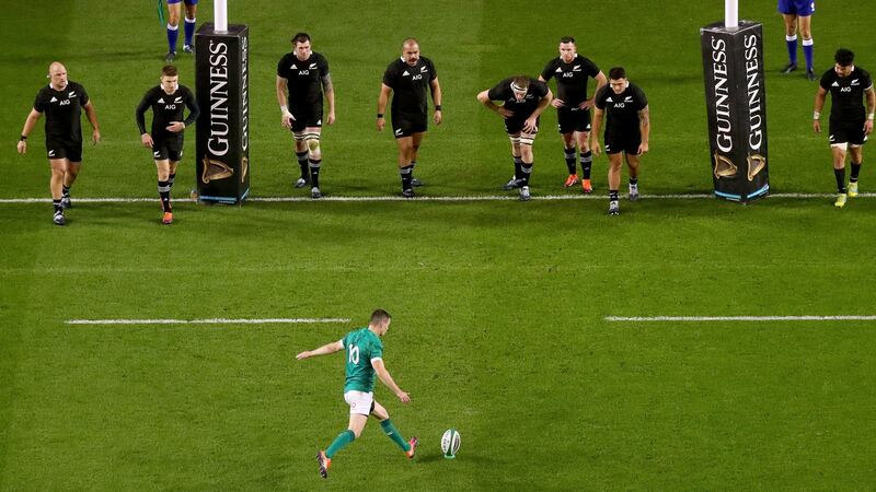 Sexton kicks an early penalty. Photo: Tommy Dickson/Inpho