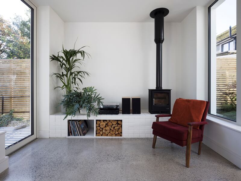 The floor-to-ceiling windows at the back of the house have opened the couple’s eyes to the biodiversity in their back garden. Photograph: Aisling McCoy