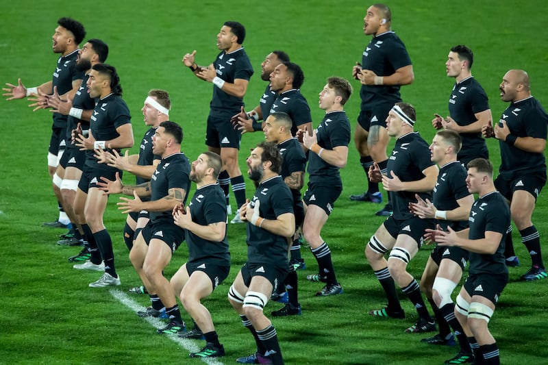 New Zealand perform the haka before the third and final Test at Wellington Regional Stadium when Ireland won 32-22 to complete an historic series win in New Zealand. Photograph: Aaron Gillions/Photosport/Inpho 