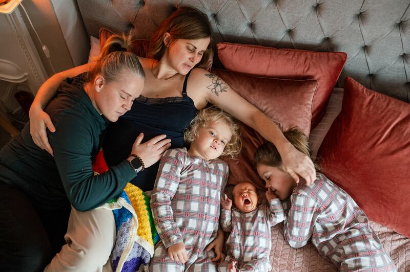 Ranae von Meding and her wife Audrey Rooney have three children, with the most recent addition to their family, Ali, arriving five weeks ago. Photograph: Johanna King