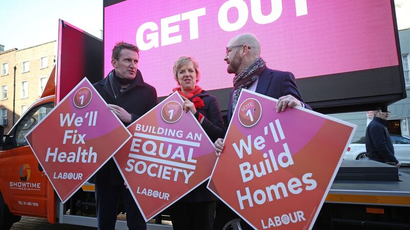 Labour candidates Aodhán Ó Ríordáin and  Ged Nash with director of elections Ivana Bacik. Photograph: Nick Bradshaw