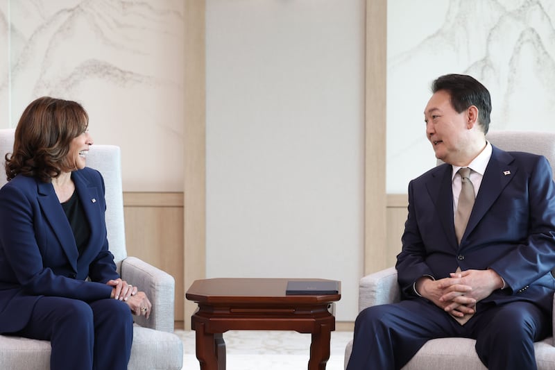 US vice-president Kamala Harris during a meeting with South Korean president Yoon Suk-yeol in Seoul, South Korea. Photograph: Getty Images