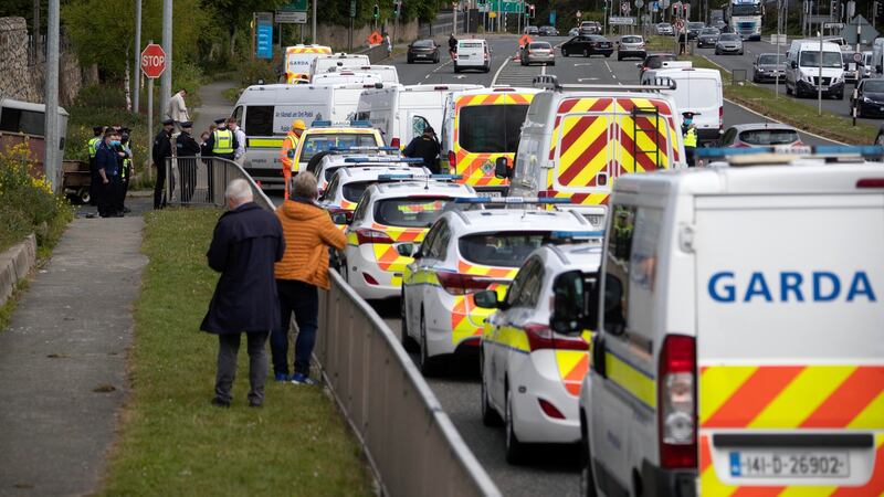 There was a large garda presence  as gardaí and contractors removed the wedding marquee at Burton Park, Leopardstown this afternoon. Photograph: Colin Keegan, Collins Dublin