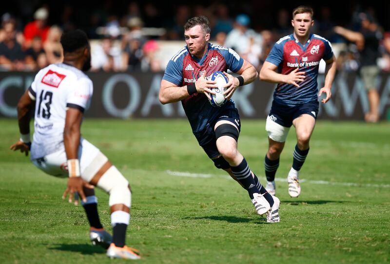 Munster captain Peter O'Mahony in action against the Sharks in the Heineken Champions Cup round of 16 match at Hollywoodbets Kings Park in Durban, South Africa, on April 1st Photograph: Steve Haag Sports/Gallo Images/Getty Images