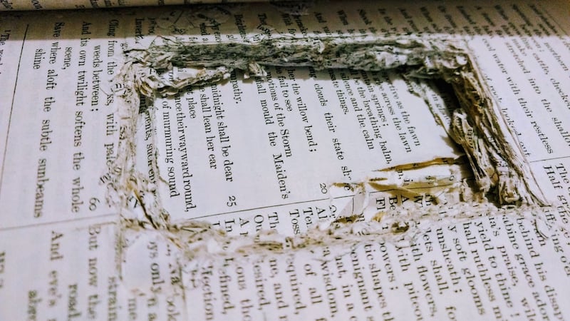 The centre of the poetry book had been hollowed out to hide a jewellery box as a love token inside