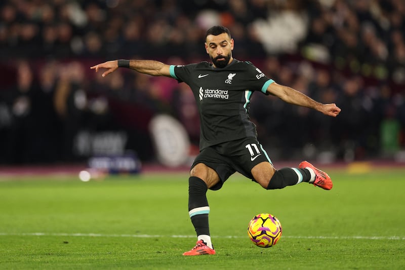 Mohamed Salah in action for Liverpool against West Ham at the London Stadium. Photograph: Adrian Dennis/AFP via Getty Images