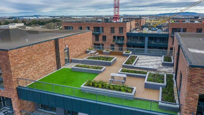 The rooftop garden and terrace at the Santry Place apartment scheme on Dublin’s Swords Road