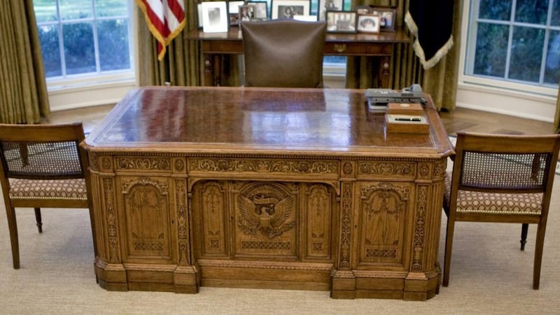 The US president’s desk in the White House, in   2010. Photograph:  Brendan Smialowski-Pool/Getty Images