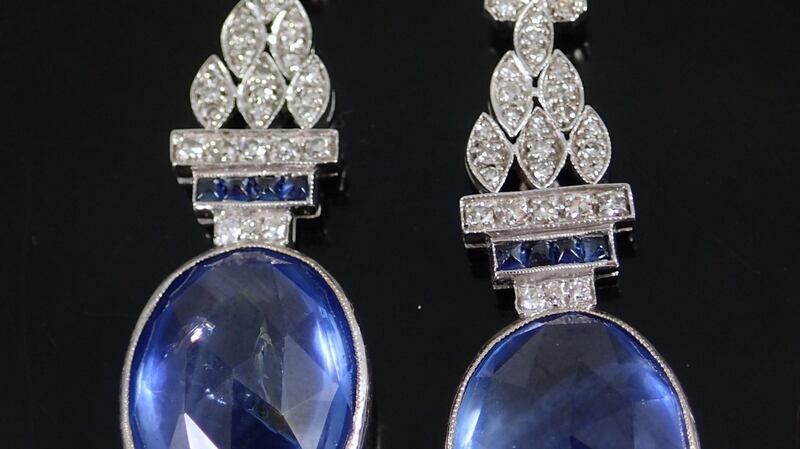 Sapphire and diamond drop earrings, €9,200, at John Weldon sale