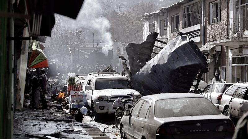 Smoke billows from the scene of the suicide bomb attack in Kabul, Afghanistan. Photograph: Hedatyatullah Amid/EPA