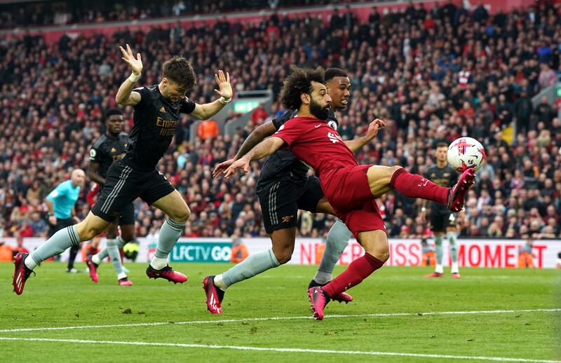 Mohamed Salah went close to winning the match for Liverpool at the death. Photograph: Nick Potts/PA