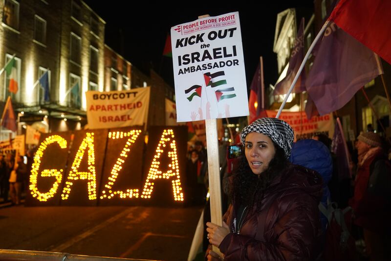 Menna Abdelfadeel joins a Pro-Palestinian protest  at Leinster House.  Photograph: Brian Lawless/PA Wire