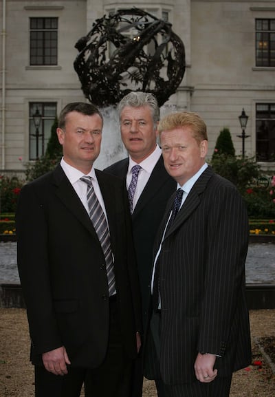 Property developers and brothers Peter, Joe and Michael Cosgrave outside the SAS Radisson Hotel Stillorgan in 2007. Photograph: David Sleator