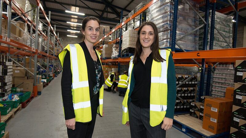 Foodcloud founders Aoibheann O’Brien and Iseult Ward in their Tallaght warehouse. Photograph: Dave Meehan