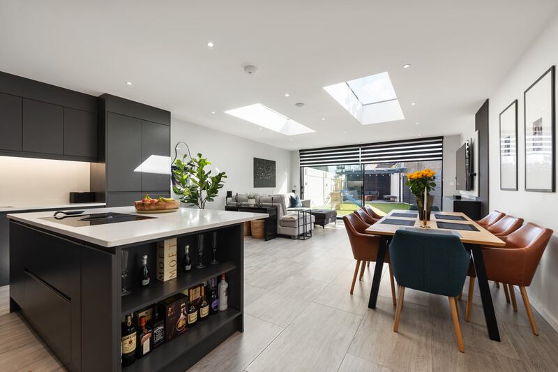 Kitchen, living, dining area