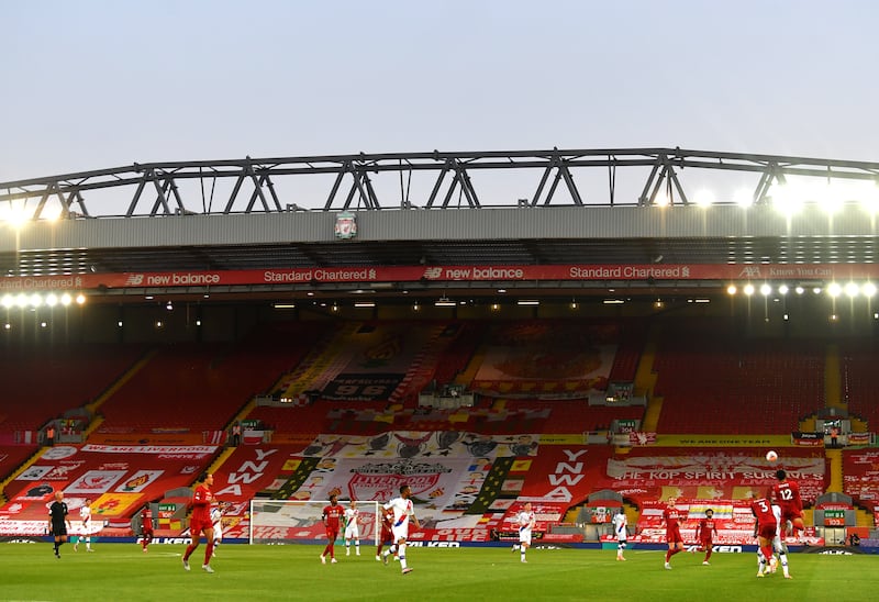 Liverpool playing at Anfield in 2020. Photograph: Paul Ellis/Pool via Getty