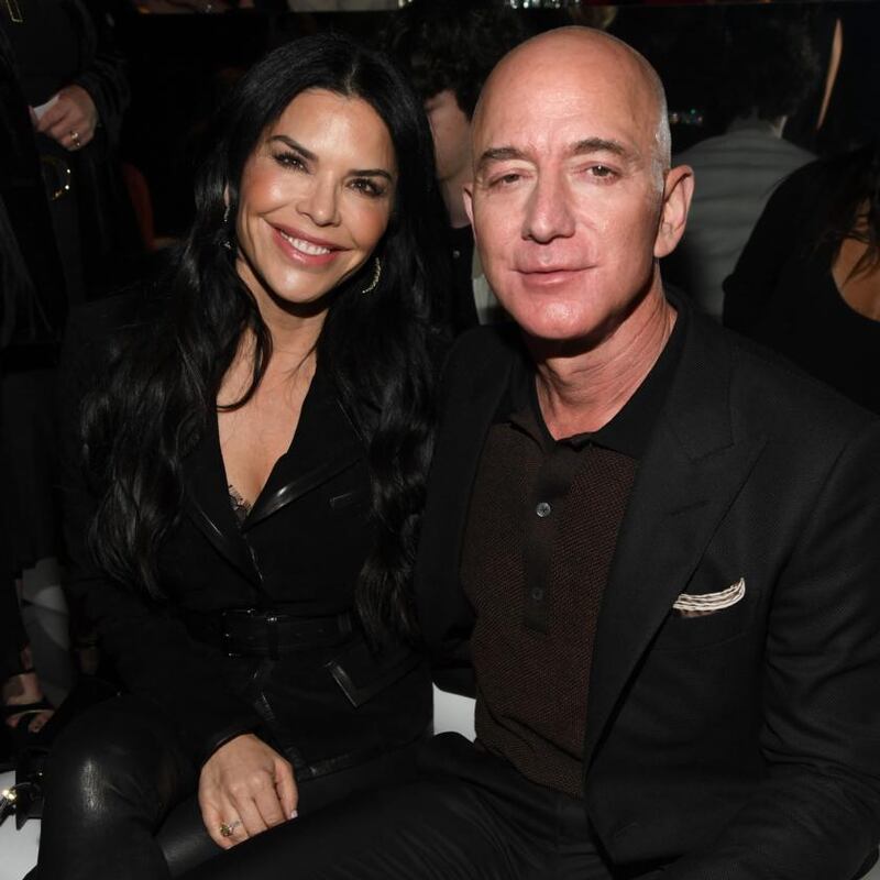 Jeff Bezos with his new partner Lauren Sanchez. Photograph:  Kevin Mazur/Getty