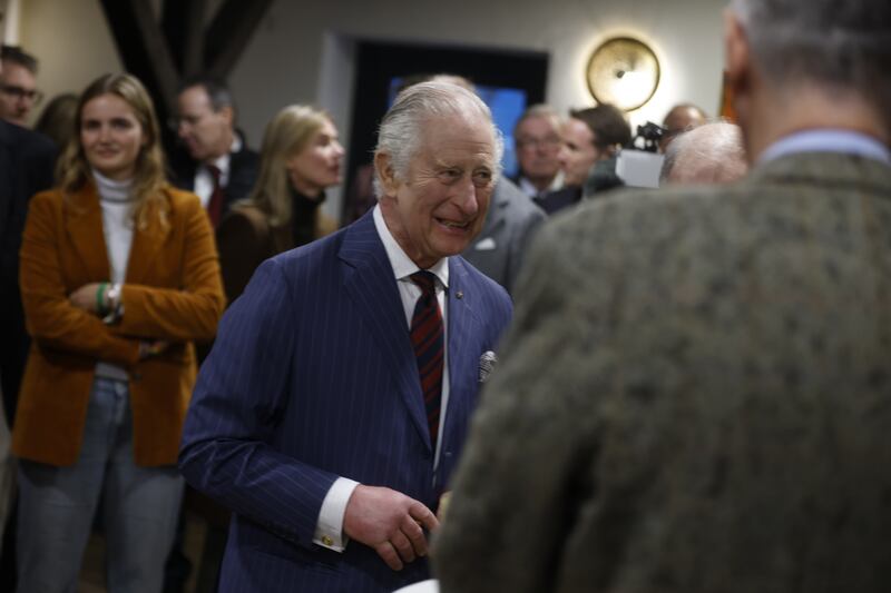 King Charles visits the Brodowin eco-village in Brandenburg. The royal visit is part of a campaign to rebuild the image of Britain in Germany after Brexit tensions. Photograph: Rainer Keuenhof-Pool/Getty Images