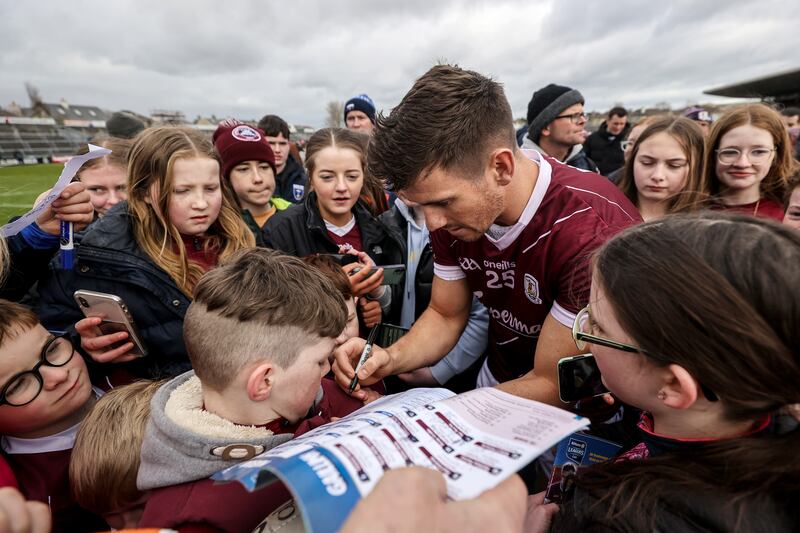 Galway's Shane Walsh signs autographs for fans after the recent league game against Monaghan at Pearse Stadium. Photograph: Ben Brady/Inpho