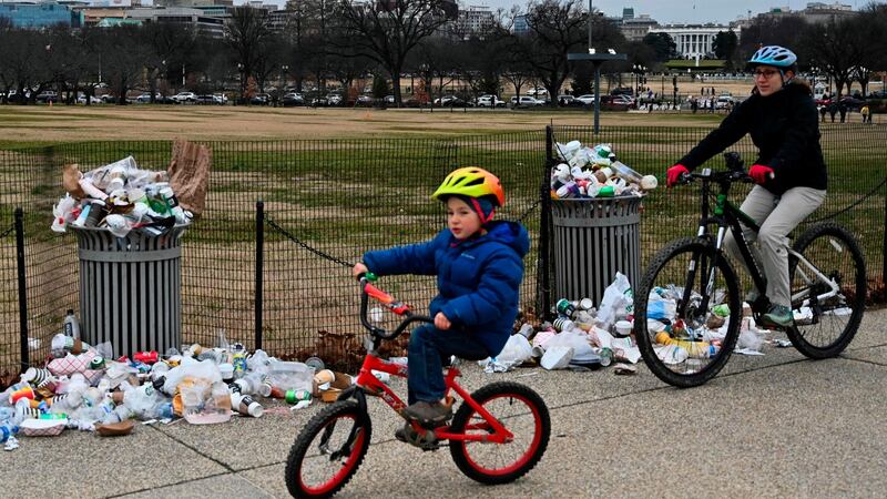 National Mall: Rubbish lies uncollected due to the partial shutdown of the US government in Washington, DC. Photograph: Andrew Caballero-Reynolds/AFP