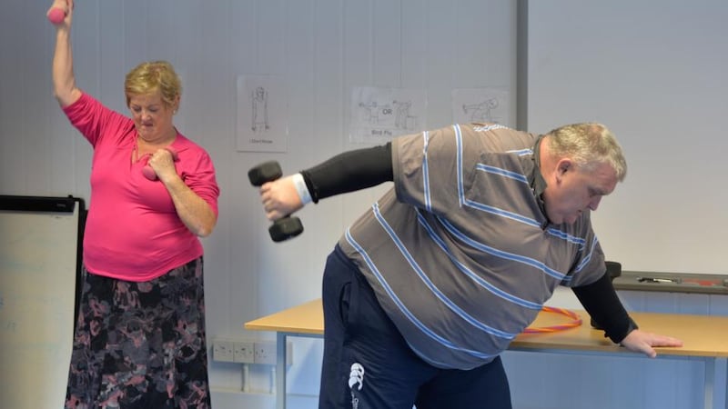 Participants work out in an exercise class led by Eimear O’Malley, physiotherapist, at St Columcille’s Hospital, Loughlinstown. Photograph: Alan Betson