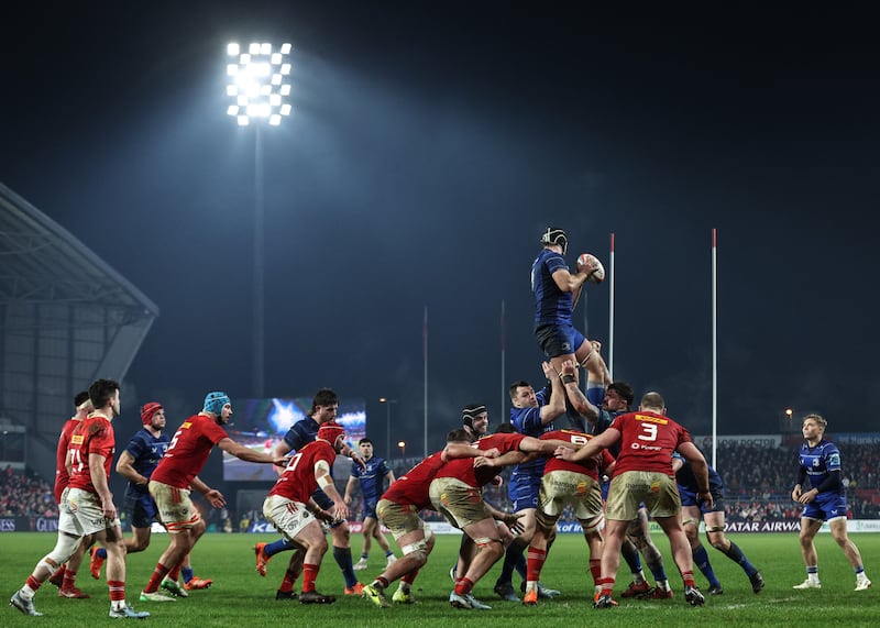 Leinster's Caelan Doris wins a lineout. Photograph: Ben Brady/Inpho