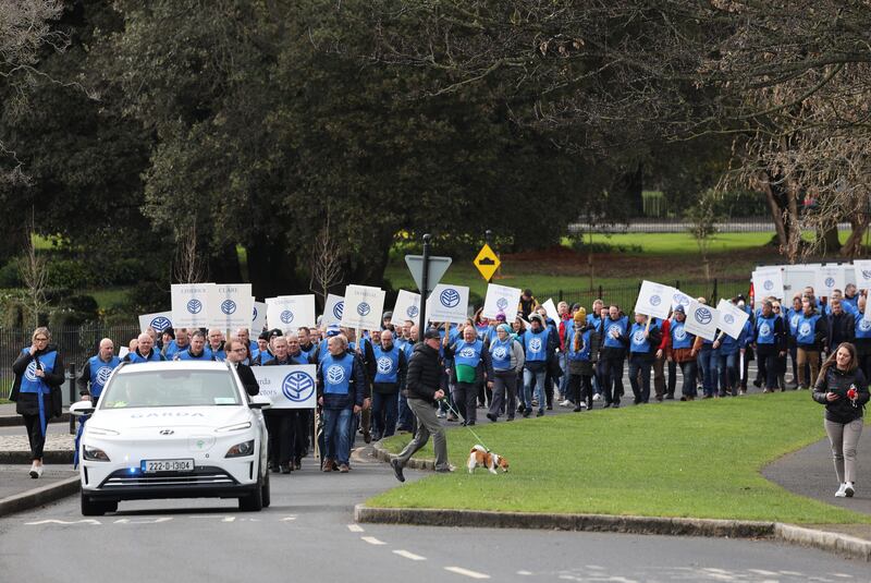 AGSI members marching through Phoenix Park on Monday. Photograph: Nick Bradshaw/The Irish Times