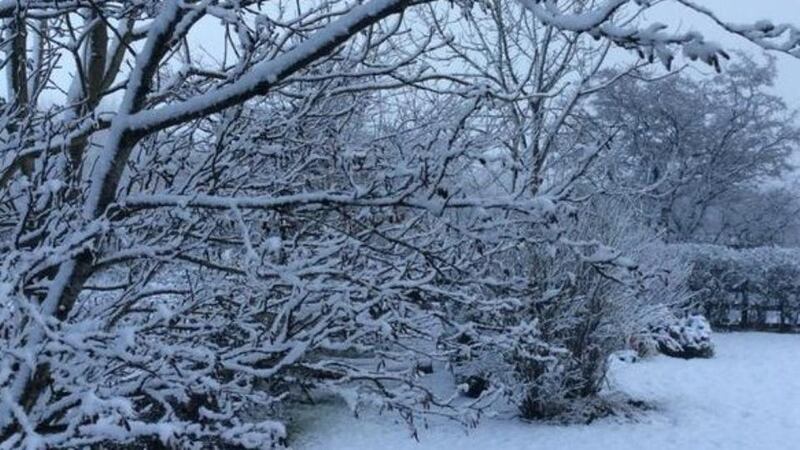 Snow is seen in  Carrickfergus, Co Antrim on Saturday. Photograph: @rsmyth579 via Twitter