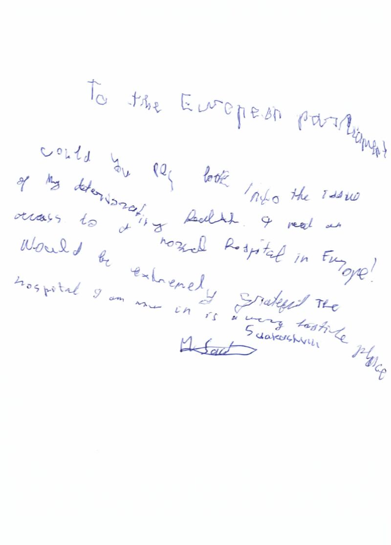 Mikheil Saakashvili has written an appeal from his sick bed for the European Parliament to intervene to bring him to a hospital he can trust