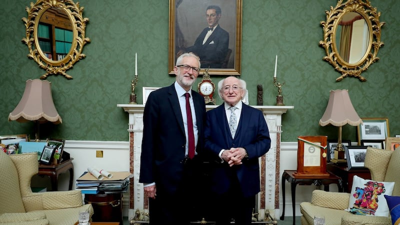 Jeremy Corbyn with President Michael D Higgins in Áras an Uachtaráin