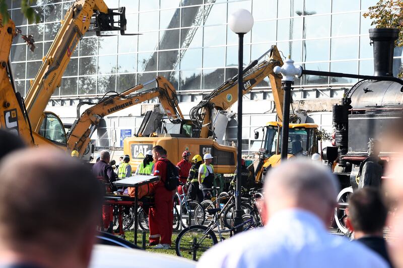 Construction equipment used at the scene of the collapse. Photograph: Nenad Mihajlovic/AFP via Getty Images