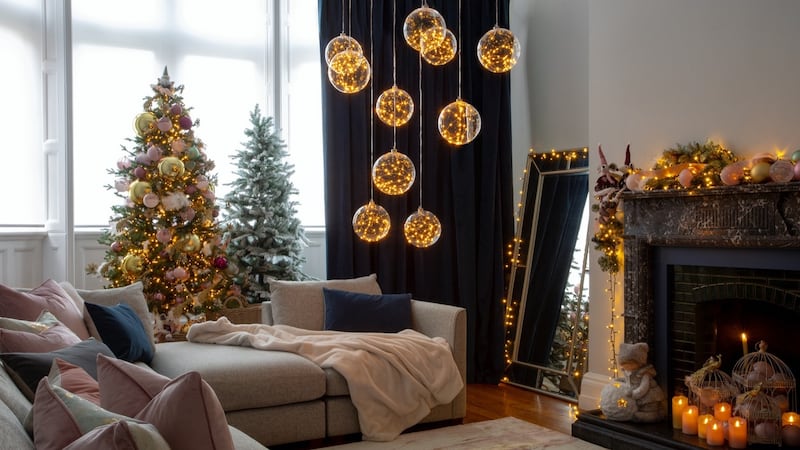 Decor by Harvey Norman led balls €10 to €18, Avondale tree unlit €280, Darty tree, lit €380